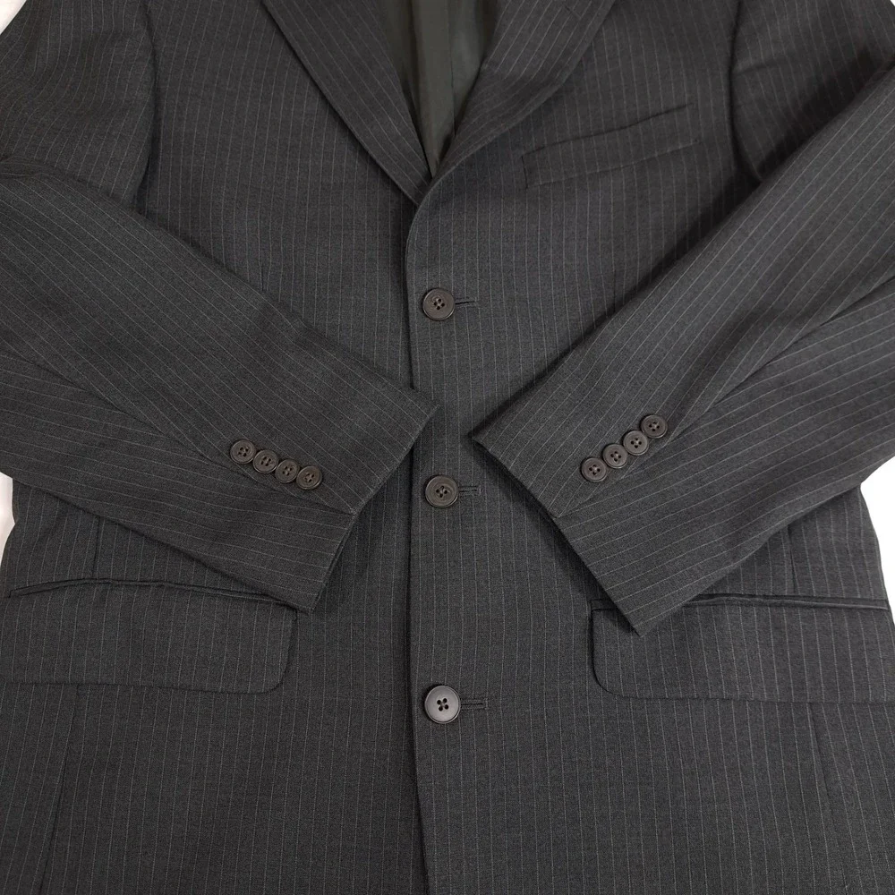 Structure Men's Blazer Jacket 38R Gray‎ Pinstripe 3 Button 100% Wool Business